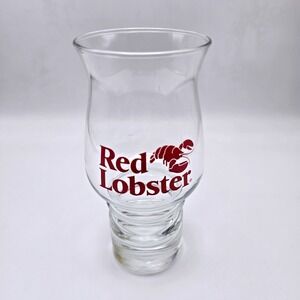 Red Lobster Hurricane Glass Clear Drinkware‎ Restaurant Souvenir Logo Barware